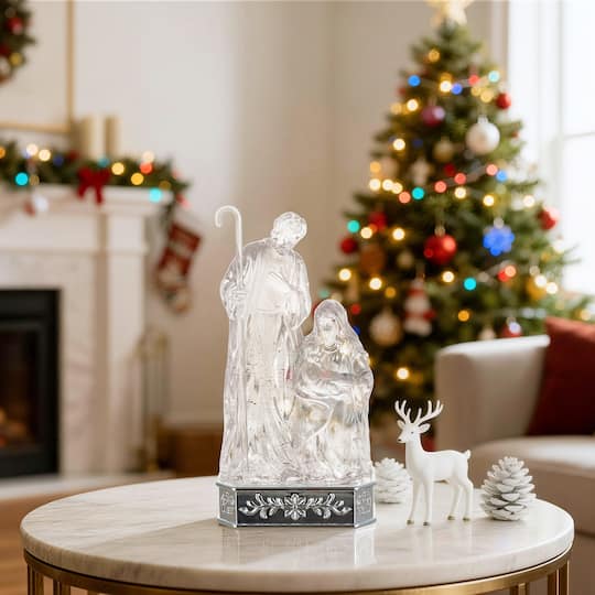 Glitzhome® 12" Lighted Acrylic Crystal Christmas Holly Family Water Globe with Timer